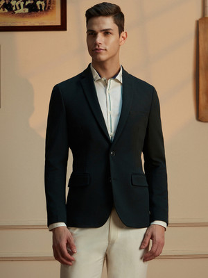 PETER ENGLAND Solid Single Breasted Formal Men Blazer(Green)