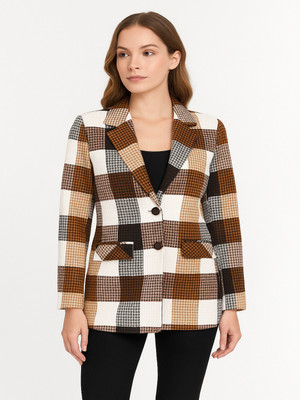 BLUEWEARS Checkered, Printed Single Breasted Casual, Formal, Party, Festive & Wedding Women Blazer(Multicolor)