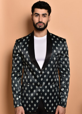 PRINT CULTR Printed Single Breasted Casual Men Blazer(Green)