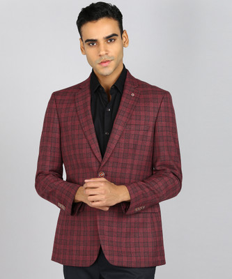 Raymond Checkered Single Breasted Formal Men Blazer(Maroon)