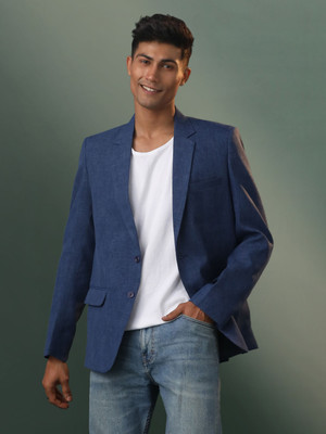 Shvaas By Vastramay Self Design Single Breasted Casual Men Blazer(Blue)