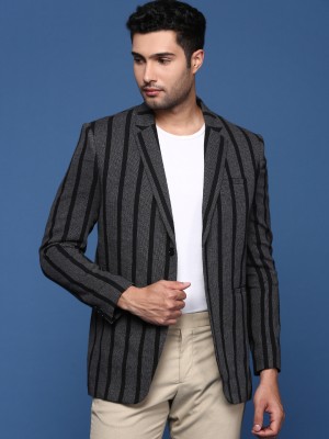 Showoff Striped Single Breasted Formal Men Blazer(Black)