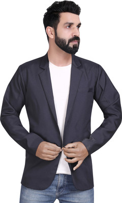Click One Solid Single Breasted Casual Men Blazer(Dark Blue)