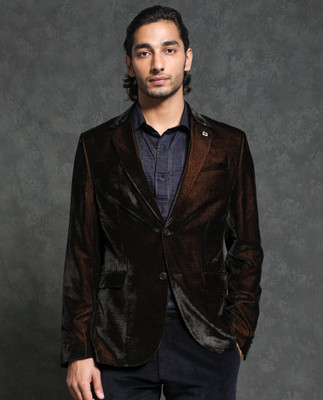 Rare Rabbit Solid Single Breasted Party Men Blazer(Maroon)