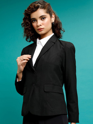 THECLASSICTOGS Solid Single Breasted Casual Women Blazer(Black)