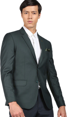 AD by Arvind Solid Single Breasted Formal Men Blazer(Green)