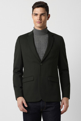 PETER ENGLAND Solid Single Breasted Formal Men Blazer(Green)