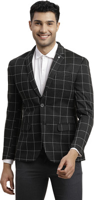 TURTLE Checkered Single Breasted Casual Men Blazer(Black)