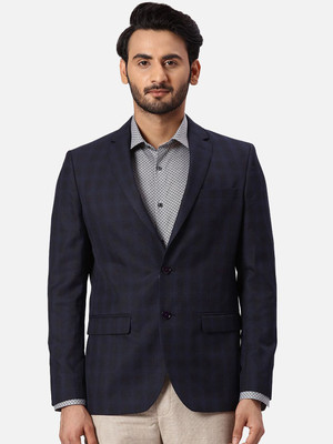 PARK AVENUE Checkered Bandhgala Formal Men Blazer(Dark Blue)