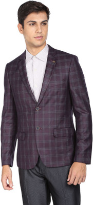 AD by Arvind Checkered Single Breasted Formal Men Blazer(Purple)