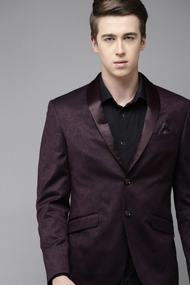VAN HEUSEN Solid Single Breasted Party Men Blazer(Maroon)