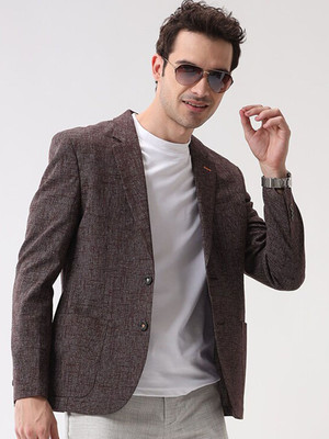 WROGN Solid Single Breasted Casual Men Blazer(Maroon)