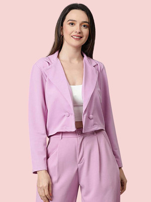 KOTTY Checkered Single Breasted Casual Women Blazer(Purple)