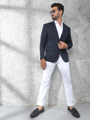 CRIMSOUNE CLUB Checkered Single Breasted Casual Men Blazer(Blue)