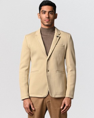 Fort Collins Solid Single Breasted Casual Men Blazer(Beige)