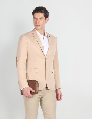 ARROW Solid Single Breasted Formal Men Blazer(Beige)