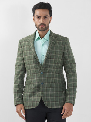 Raymond Checkered Single Breasted Formal Men Blazer(Dark Green)