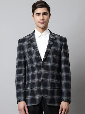 CANTABIL Checkered Single Breasted Formal Men Blazer(Black)