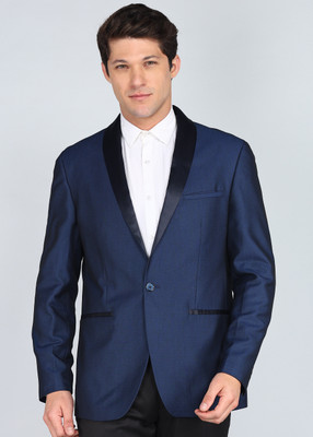PETER ENGLAND Striped Tuxedo Style Formal Men Blazer(Blue)