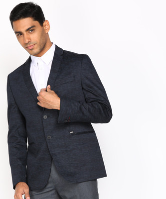 VAN HEUSEN SPORT Self Design Single Breasted Formal Men Blazer(Black)