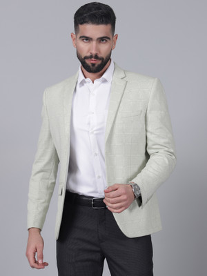 CANTABIL Checkered Single Breasted Casual Men Blazer(Green)