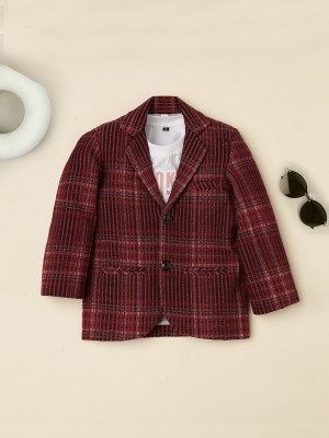 Ridokidz Solid Single Breasted Casual Boys Blazer(Maroon)