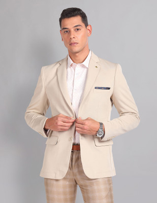 AD by Arvind Solid Single Breasted Casual Men Blazer(Beige)