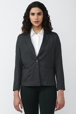 VAN HEUSEN Striped Single Breasted Casual Women Blazer(Grey)