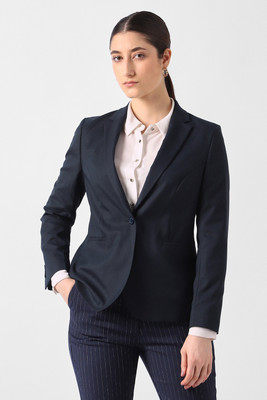 VAN HEUSEN Solid Single Breasted Formal Women Blazer(Dark Blue)