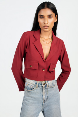 COLOR CAPITAL Solid Single Breasted Casual Women Blazer(Maroon)