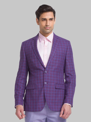 Raymond Checkered Single Breasted Casual Men Blazer(Purple)