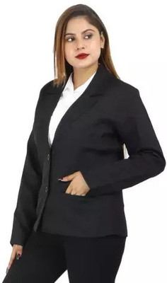 ATF Solid Single Breasted Casual Women Blazer(Black)