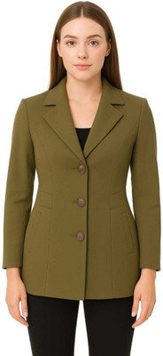 Pepzo Solid Double Breasted Casual Women Blazer(Green)