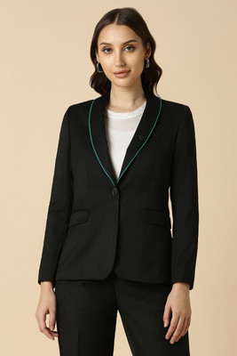 Allen Solly Solid Single Breasted Formal Women Blazer(Black)