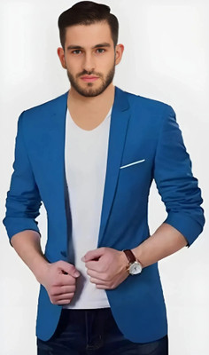 Darbar In Solid Single Breasted Casual, Formal, Festive & Wedding Men Blazer(Blue)
