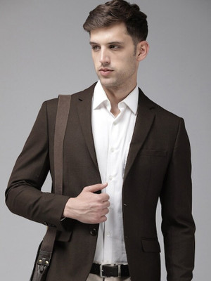 PARK AVENUE Self Design Single Breasted Formal Men Blazer(Brown)