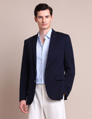 ARROW Solid Single Breasted Casual Men Blazer(Blue)
