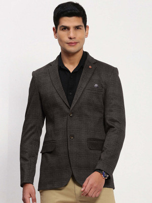 SHOWOFFFF Checkered Single Breasted Casual Men Blazer(Black)