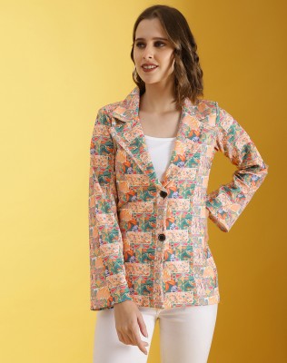 Selvia Printed Single Breasted Casual Women Blazer(Multicolor)