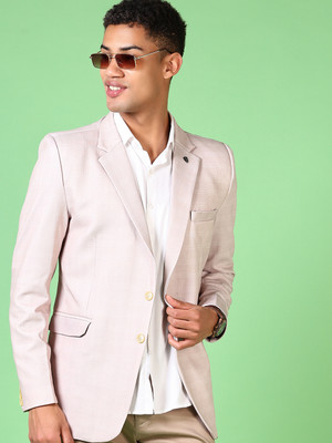 V-MART Solid Single Breasted Casual Men Blazer(Beige)