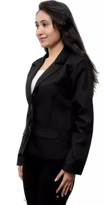 Cara Cola Solid Single Breasted Casual Women Blazer(Black)