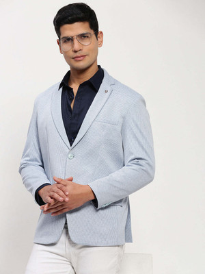 SHOWOFFFF Self Design Single Breasted Casual Men Blazer(Blue)