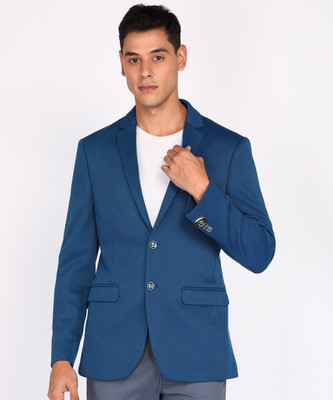 PARK AVENUE Self Design Single Breasted Formal Men Blazer(Dark Blue)
