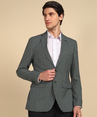 Raymond Checkered Single Breasted Formal Men Blazer(Dark Green)