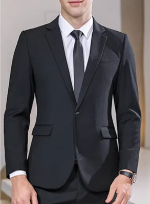 Men bazar Solid Single Breasted Party Men Blazer(Black)