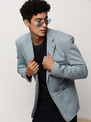 SHOWOFFFF Solid Single Breasted Casual Men Blazer(Blue)