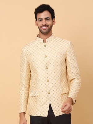 kraft india Embroidered Single Breasted Festive & Wedding Men Blazer(Beige)