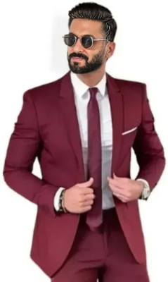 Darbar In Solid Single Breasted Casual, Formal, Festive & Wedding Men Blazer(Maroon)