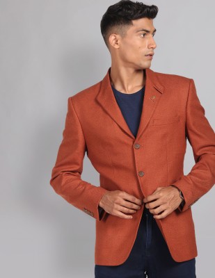 AD by Arvind Solid Single Breasted Formal Men Blazer(Orange)