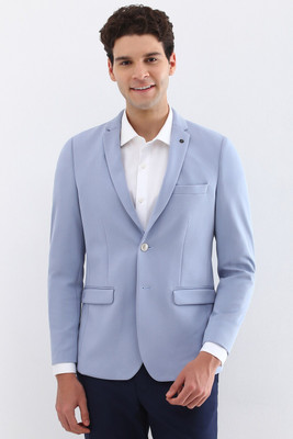 Allen Solly Self Design Single Breasted Formal Men Blazer(Blue)
